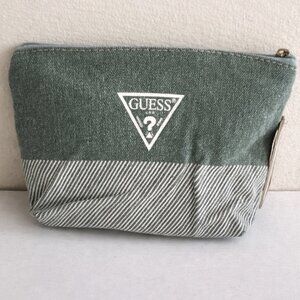 Guess Denim Cosmetic Bag Pouch Green Stripe